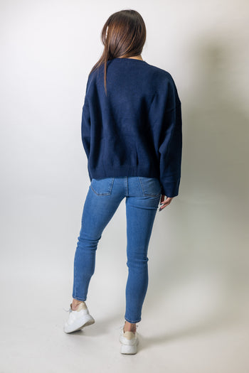 Le Lis Santa Pug Graphic Sweater in Navy