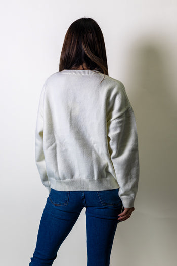 Le Lis Christmas Elf Retriever Graphic Sweater in White