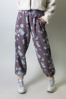 Easel Floral Printed Washed Joggers in Mocha