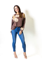 Load image into Gallery viewer, Umgee Mineral Wash Floral Patchwork Long Sleeve Top in Chocolate
