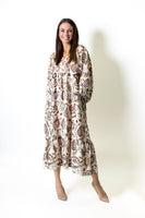 Umgee Floral Print Boho Maxi Dress in Ecru