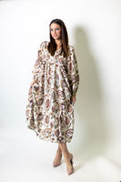 Umgee Floral Print Boho Maxi Dress in Ecru