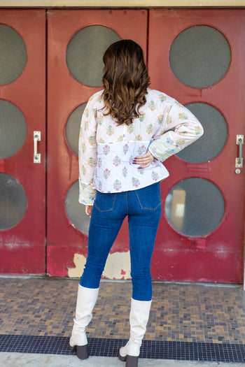 Mystree Mixed Media Quilted Jacket in Rose Combo