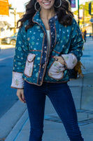 Mystree Mixed Media Quilted Jacket in Emerald Combo