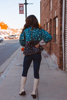 Mystree Mixed Media Quilted Jacket in Emerald Combo