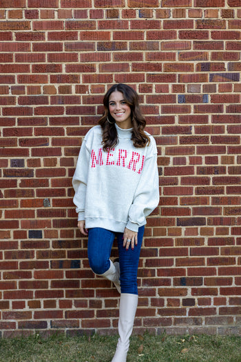 BucketList  'Merry' Plaid Applique Patch Mock-neck Sweatshirt in Red Plaid