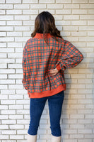 BucketList  'Merry' Applique Patch Mock-neck Plaid Sweatshirt in Red and Green Plaid