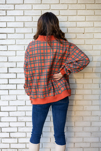 BucketList  'Merry' Applique Patch Mock-neck Plaid Sweatshirt in Red and Green Plaid