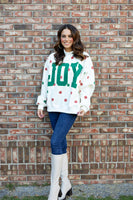 BucketList 'JOY' Applique Patch Mock-neck Polka-Dot Sweatshirt in Cream