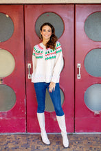 Load image into Gallery viewer, Easel Holiday Knit Sweater Cardigan in Ivory
