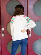 Easel Holiday Knit Sweater Cardigan in Ivory