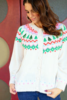 Easel Holiday Knit Sweater Cardigan in Ivory