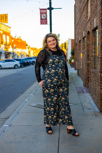 So Me Floral Print Wide Leg Jumpsuit in Black
