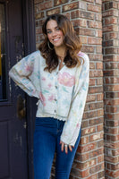 POL Floral Rhinestone Button Knit Cardigan in Cream Multi