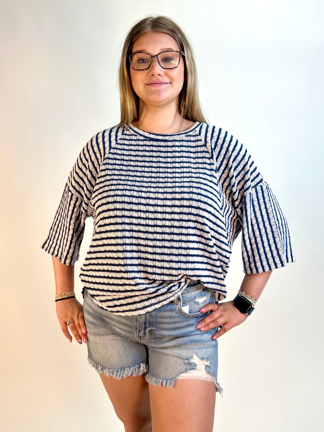 BiBi Textured Striped Top in Royal