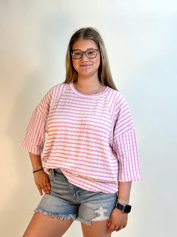 BiBi Textured Striped Top in Lavender
