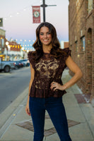 Sew in Love Embroidered Lace Peplum Blouse in Dark Brown