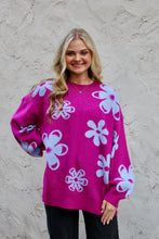 Load image into Gallery viewer, Jodifl Knit Sweater with Contrasting Color Floral Print in Magenta Mix
