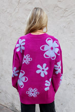 Load image into Gallery viewer, Jodifl Knit Sweater with Contrasting Color Floral Print in Magenta Mix
