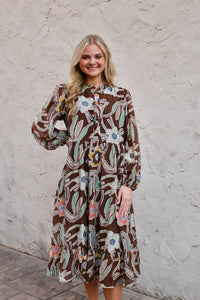 Jodifl Floral Print Midi Dress with Pockets in Brown Mix