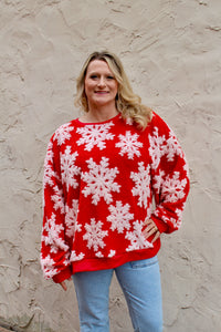 BiBi Christmas Snowflake Pullover Top in Red