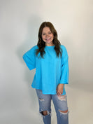 Beyond Capri Solid Color Waffle Gauze Top in Turquoise