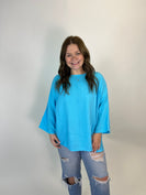 Beyond Capri Solid Color Waffle Gauze Top in Turquoise