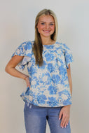 J.nna Floral Top with Eyelet Details in Alice Blue