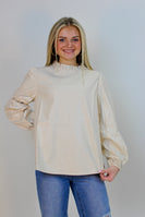 Jodifl Solid Color Faux Leather Top in Sand