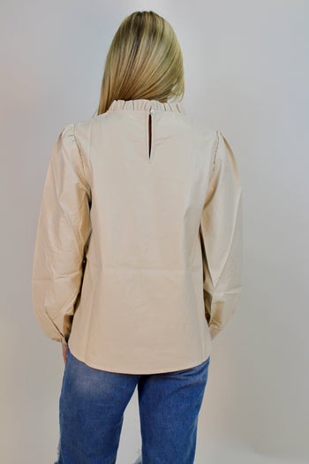 Jodifl Solid Color Faux Leather Top in Sand