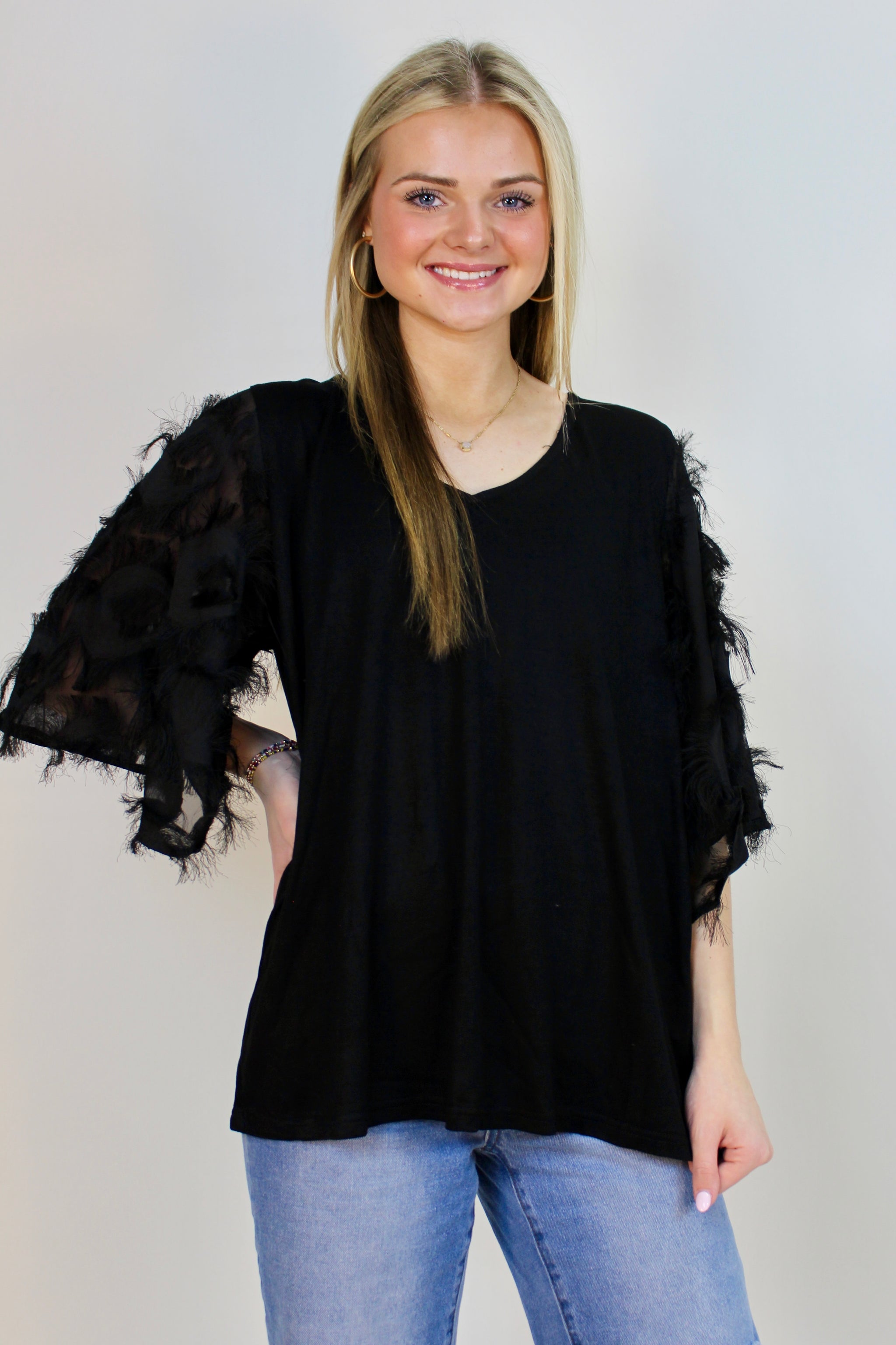 Adrienne Vittadini Plus Size Long Sleeve Crew Neck with Fringes Sweater