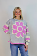 BiBi French Terry Top with Patchwork in Heather Grey