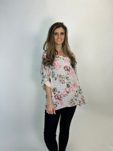 Yolly  Print Floral Top in Taupe