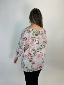 Yolly  Print Floral Top in Taupe