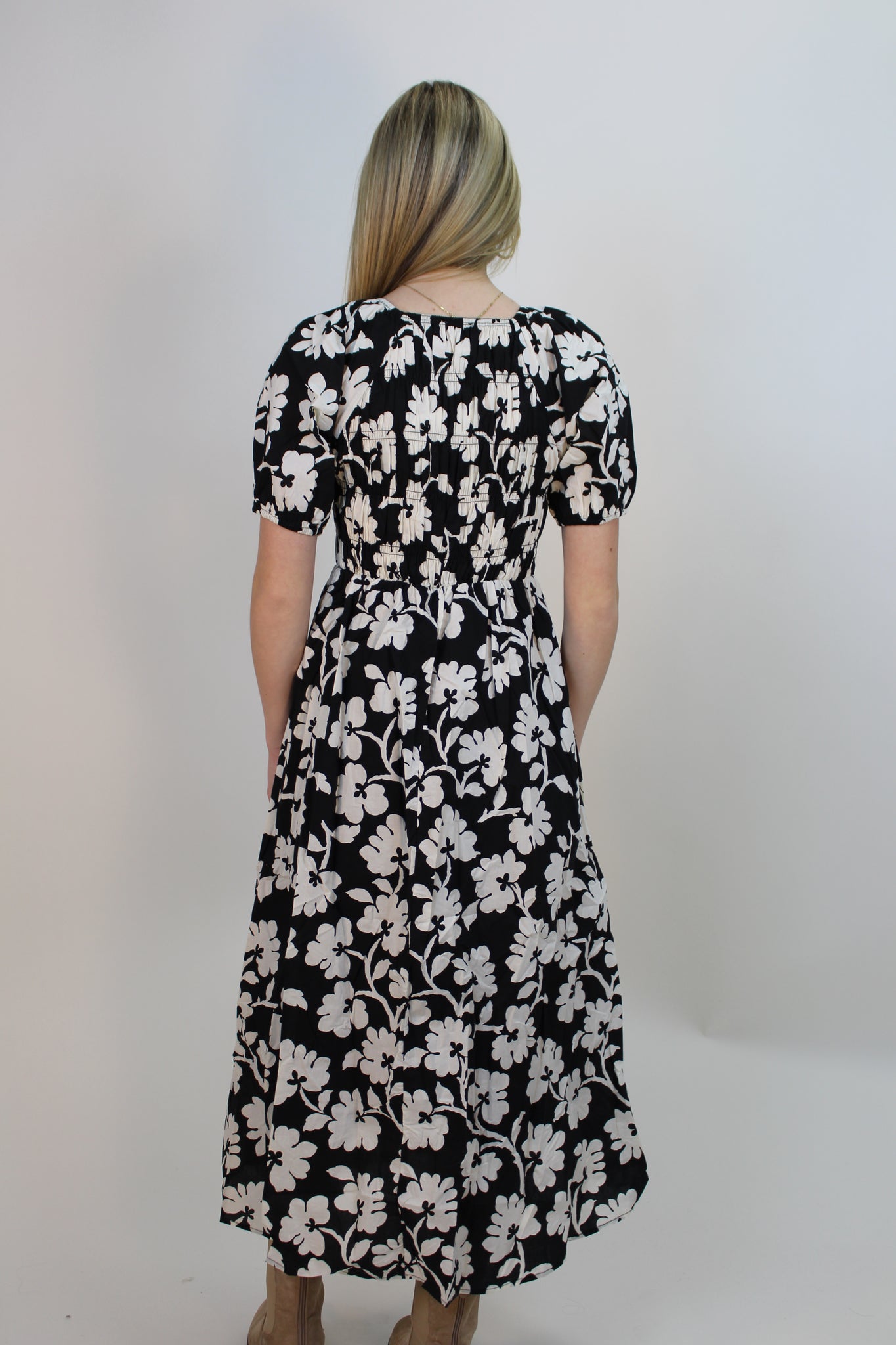 Polagram Floral Print Midi Dress in Black Multi M at June Adel