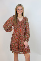 Jodifl Floral Print Smocked Bodice Dress in Rust