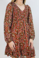 Jodifl Floral Print Smocked Bodice Dress in Rust