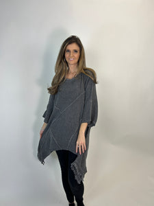 Beyond Capri  Fringe Detailed Tunic Top in Charcoal