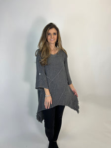 Beyond Capri  Fringe Detailed Tunic Top in Charcoal