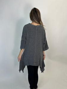 Beyond Capri  Fringe Detailed Tunic Top in Charcoal