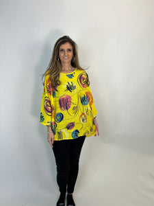 Beyond Capri 90's Bubble Print Tunic Top in Yellow