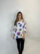 Beyond Capri 90's Bubble Print Tunic Top in White