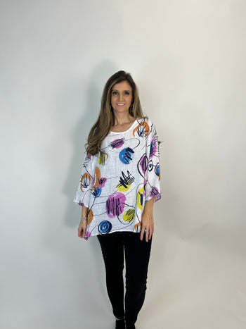 Beyond Capri 90's Bubble Print Tunic Top in White