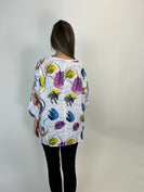 Beyond Capri 90's Bubble Print Tunic Top in White