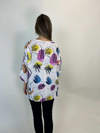 Beyond Capri 90's Bubble Print Tunic Top in White