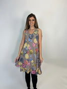 Beyond Capri Bubble Print Tiered Tank Dress in Taupe