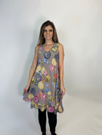 Beyond Capri Bubble Print Tiered Tank Dress in Taupe