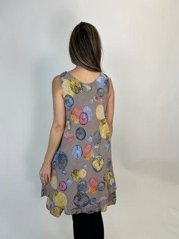 Beyond Capri Bubble Print Tiered Tank Dress in Taupe