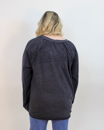 Umgee Solid Color French Terry Top in Black