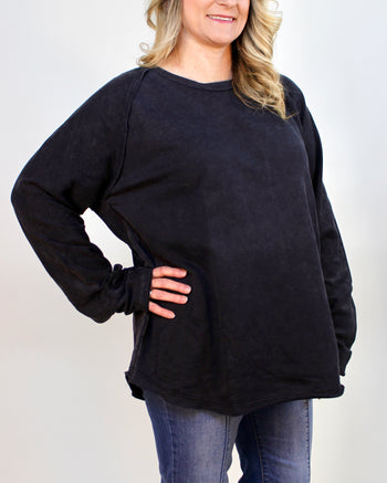 Umgee Solid Color French Terry Top in Black
